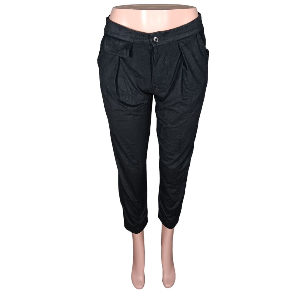 Viviane Furrier Cropped Pants Size Medium Black Buttery Soft Button Fly